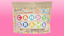 buy candygrams word game board game front of packaging bag on a pink background
