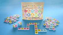 buy candygrams word game board game with letter tiles and dice on a blue background