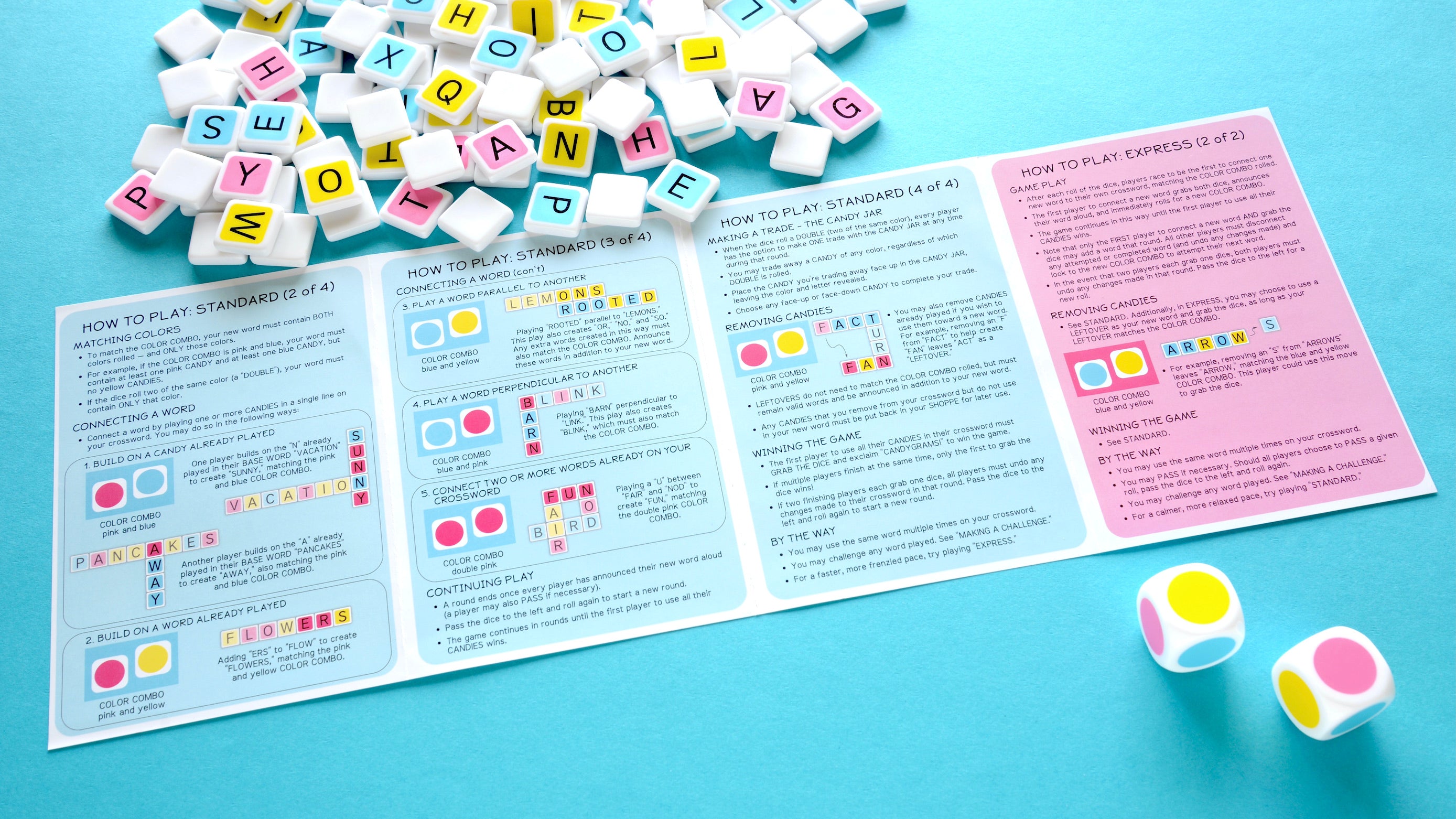 candygrams board game clear full color downloadable instructions easy to understand on a blue background